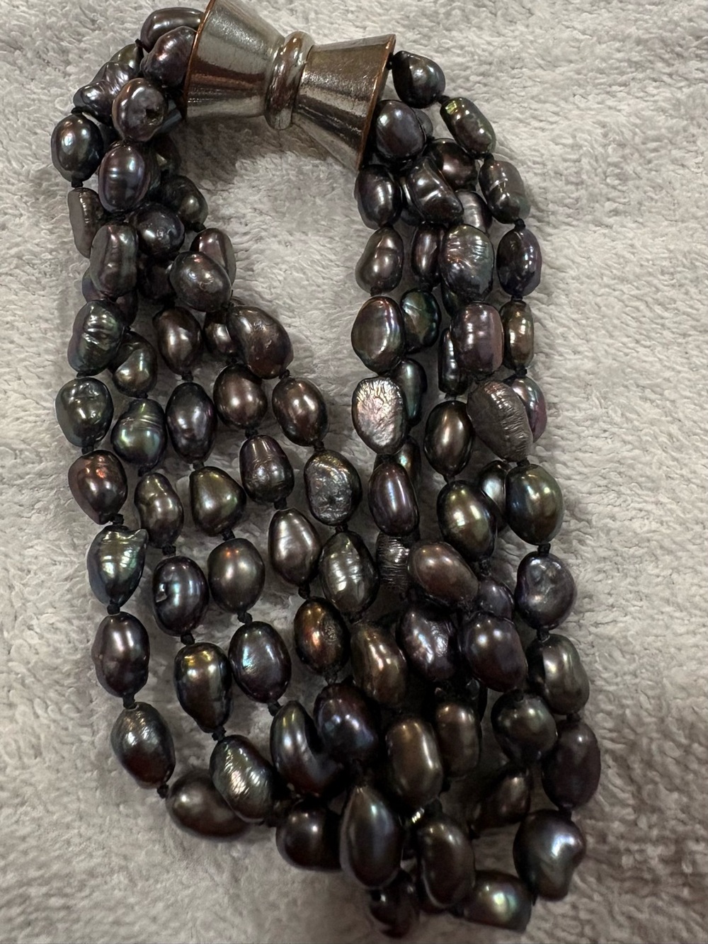 Genuine Black Peacock Baroque Pearl Multi-Strand Statement Bracelet